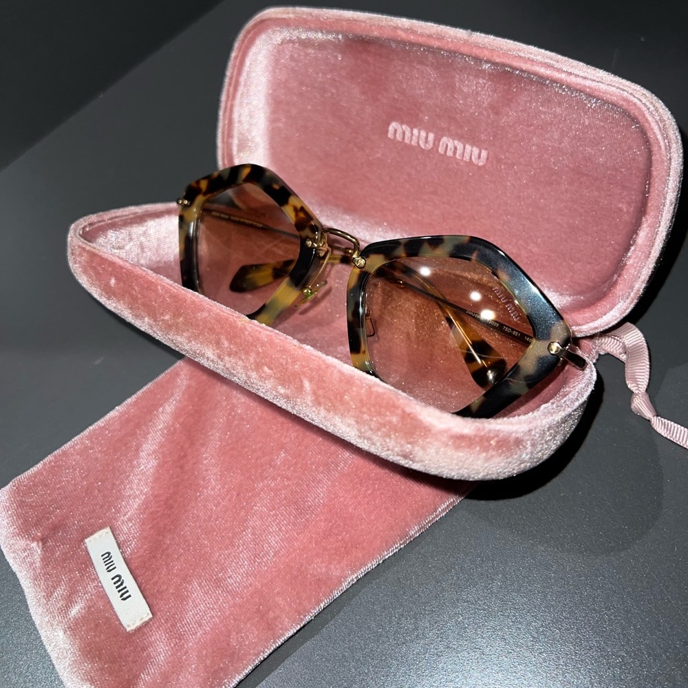 MIU MIU leopard sunglasses, pentagon shape,brown lens, comes with original case